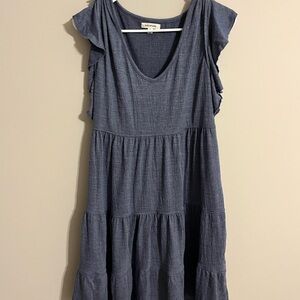 Max Studio Blue Tiered Sundress with Flutter Sleeves